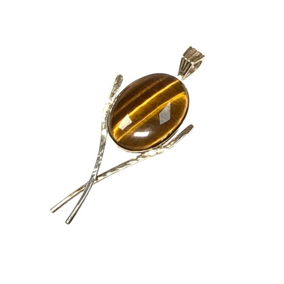 Tigers Eye Pendant Sterling Silver Branch Design Handmade Boho Jewelry - Picture 2 of 8